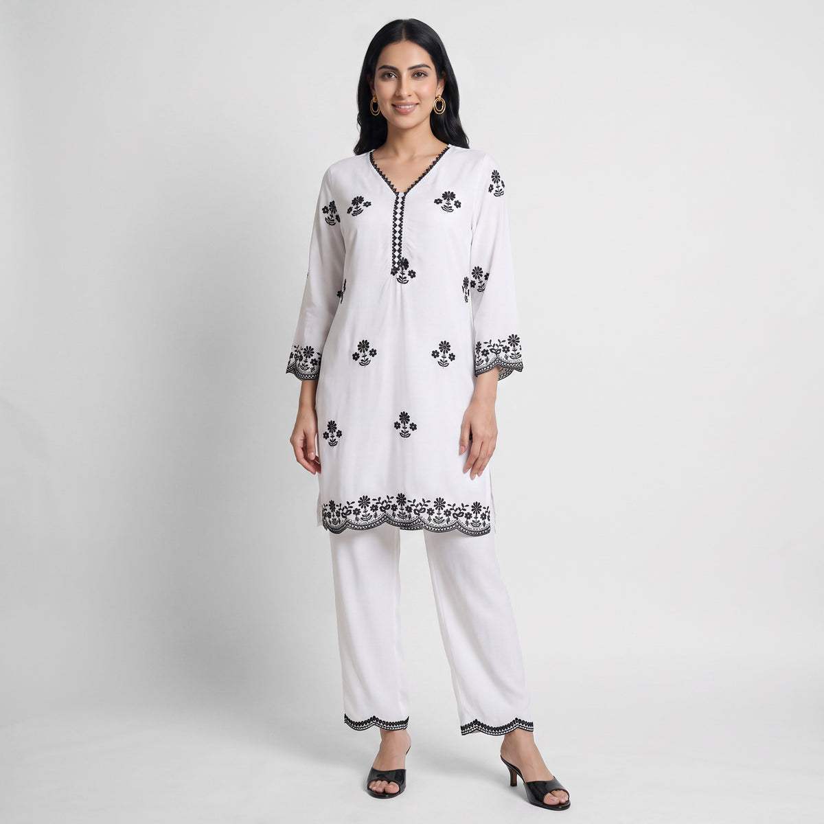 Solid V-Neck Ethnic Sets