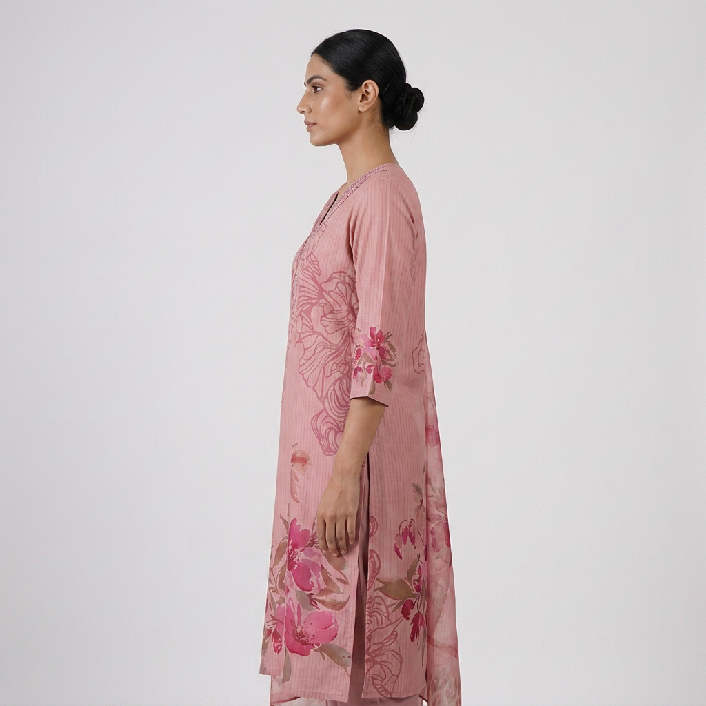 Printed V-Neck Kurta and Pant with Dupatta Set