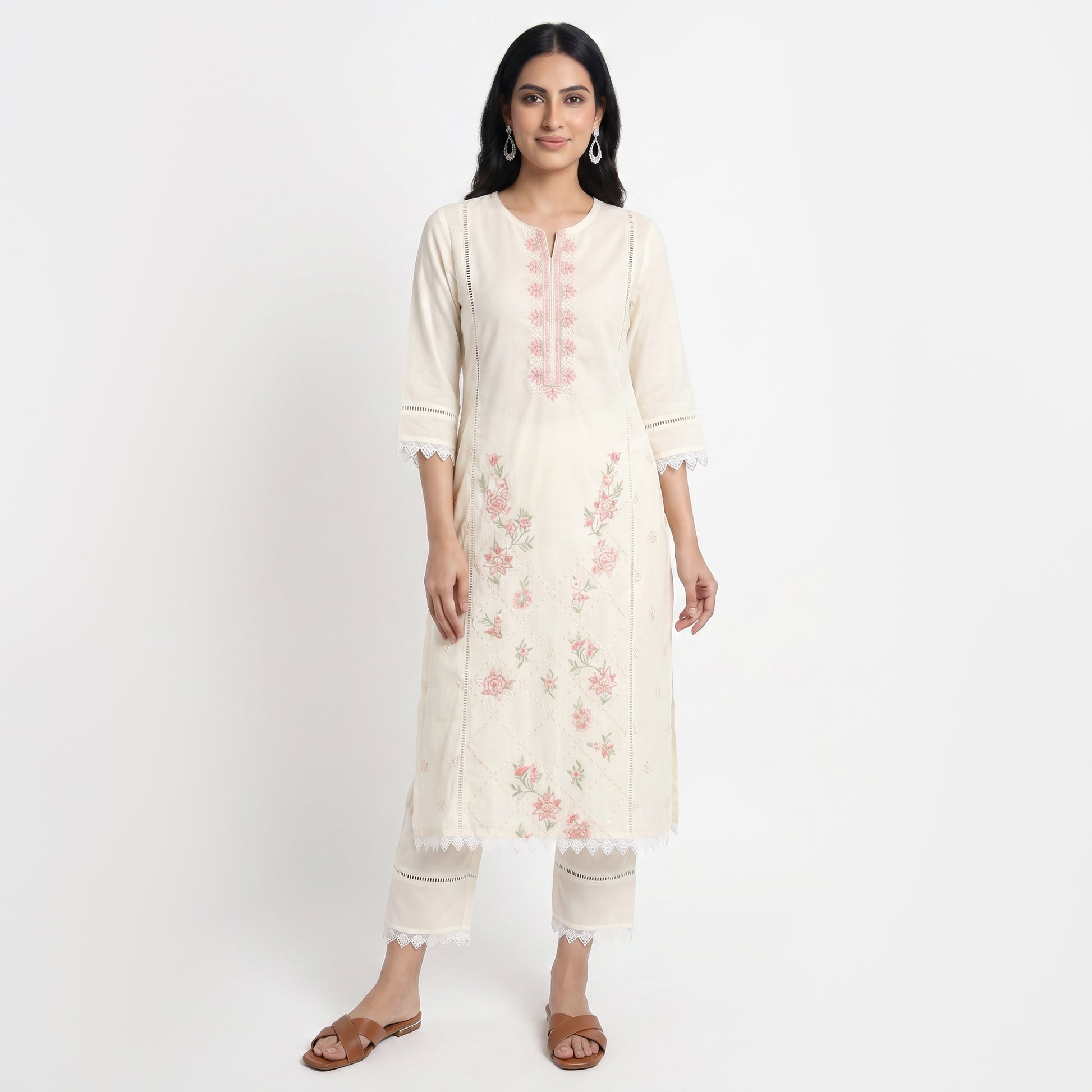 Embroidered Kurta with Pant and Dupatta Set