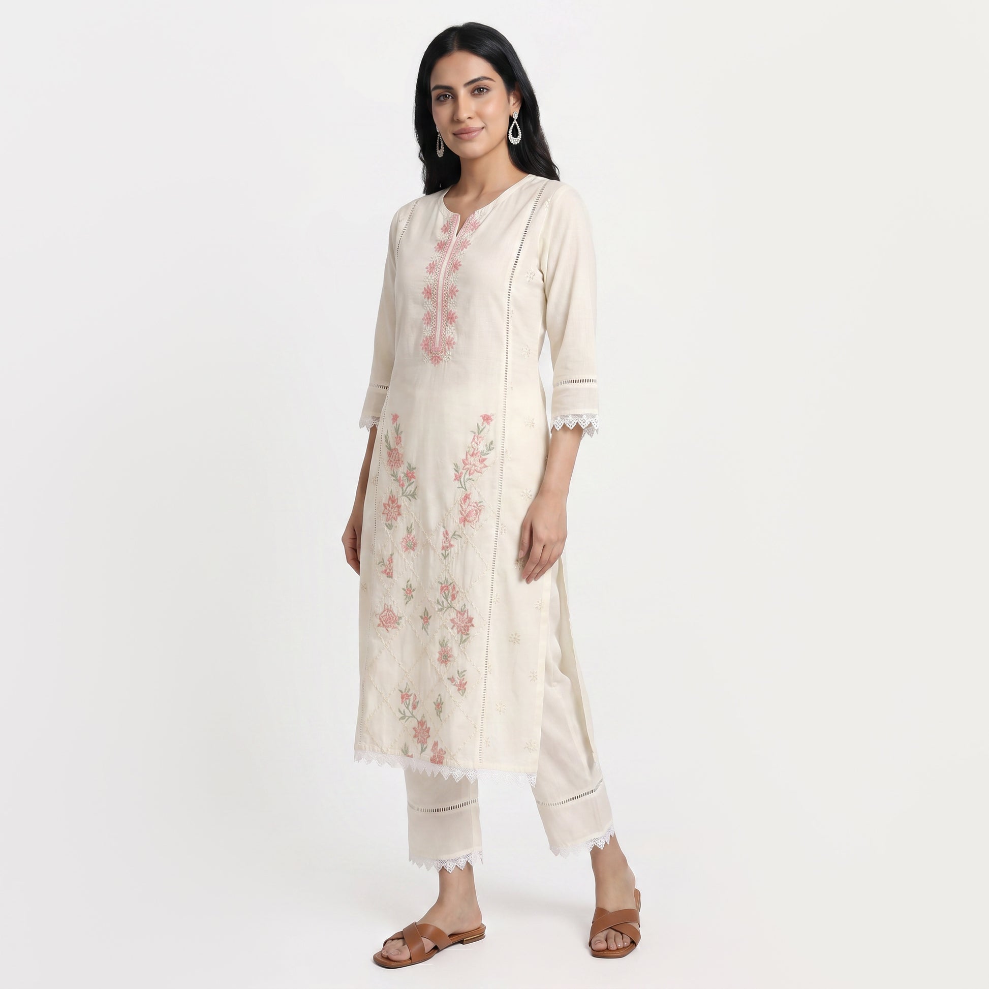 Embroidered Kurta with Pant and Dupatta Set