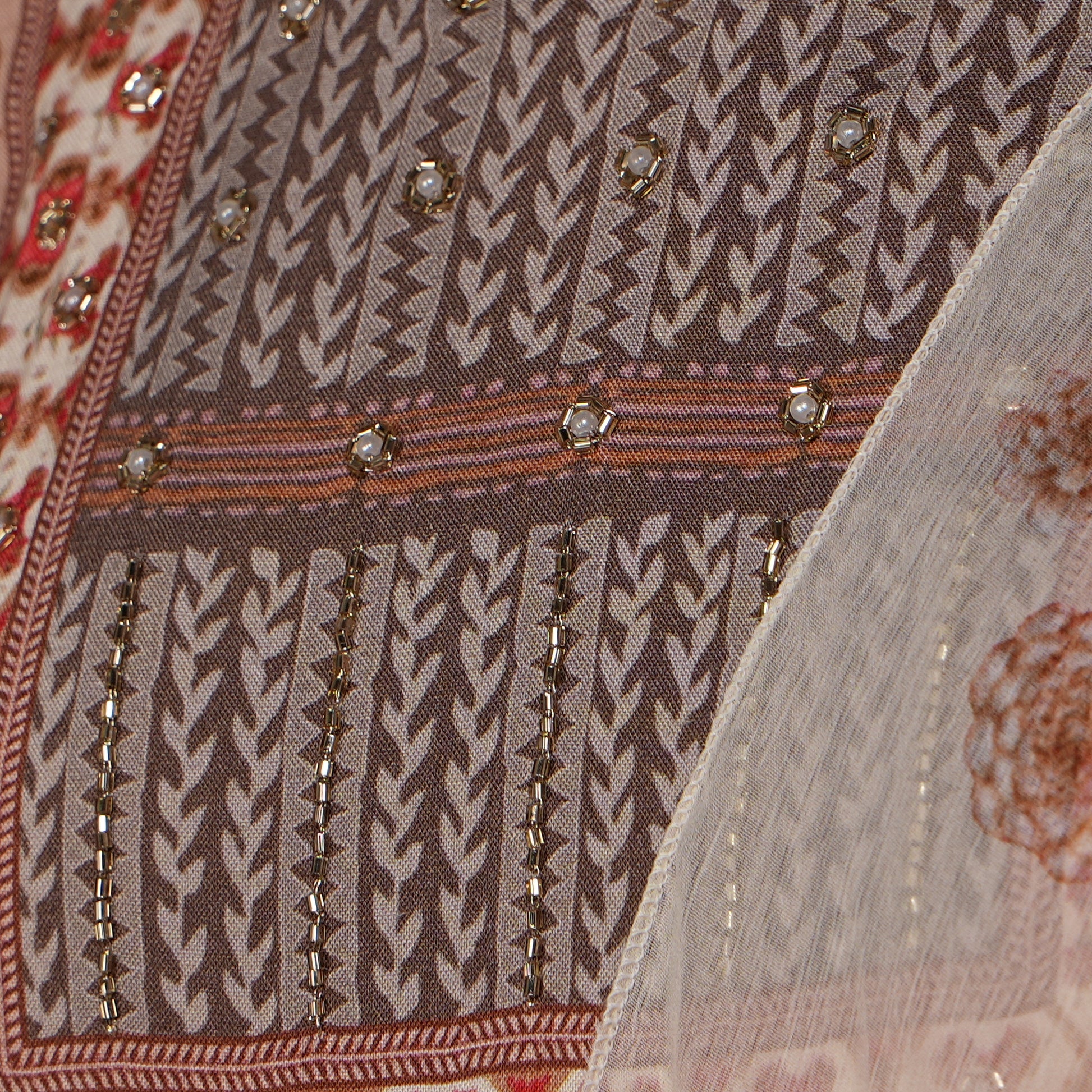 Printed V-Neck Kurta With Pant With Dupatta Set