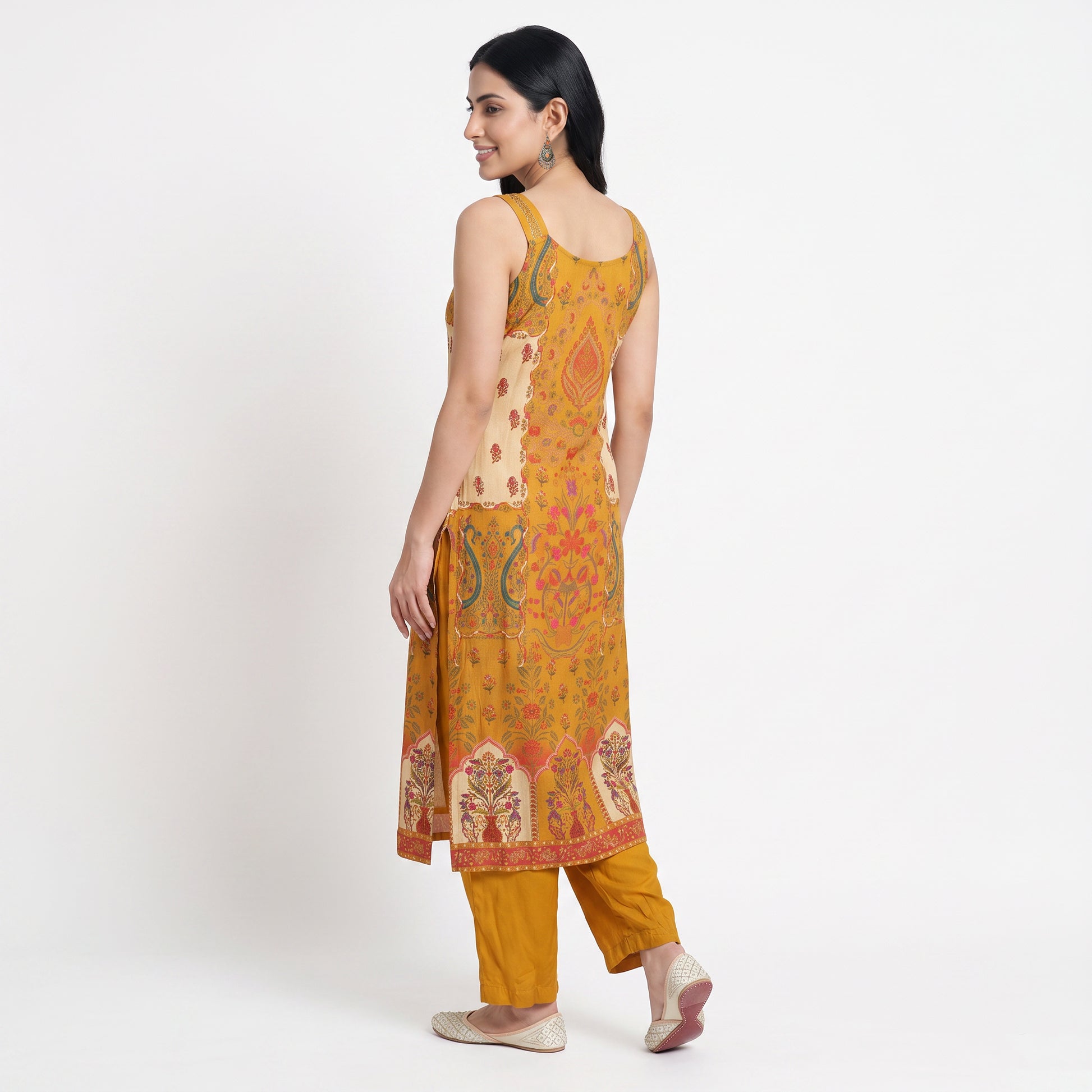 Printed V-Neck Kurta with Pant and Dupatta Set