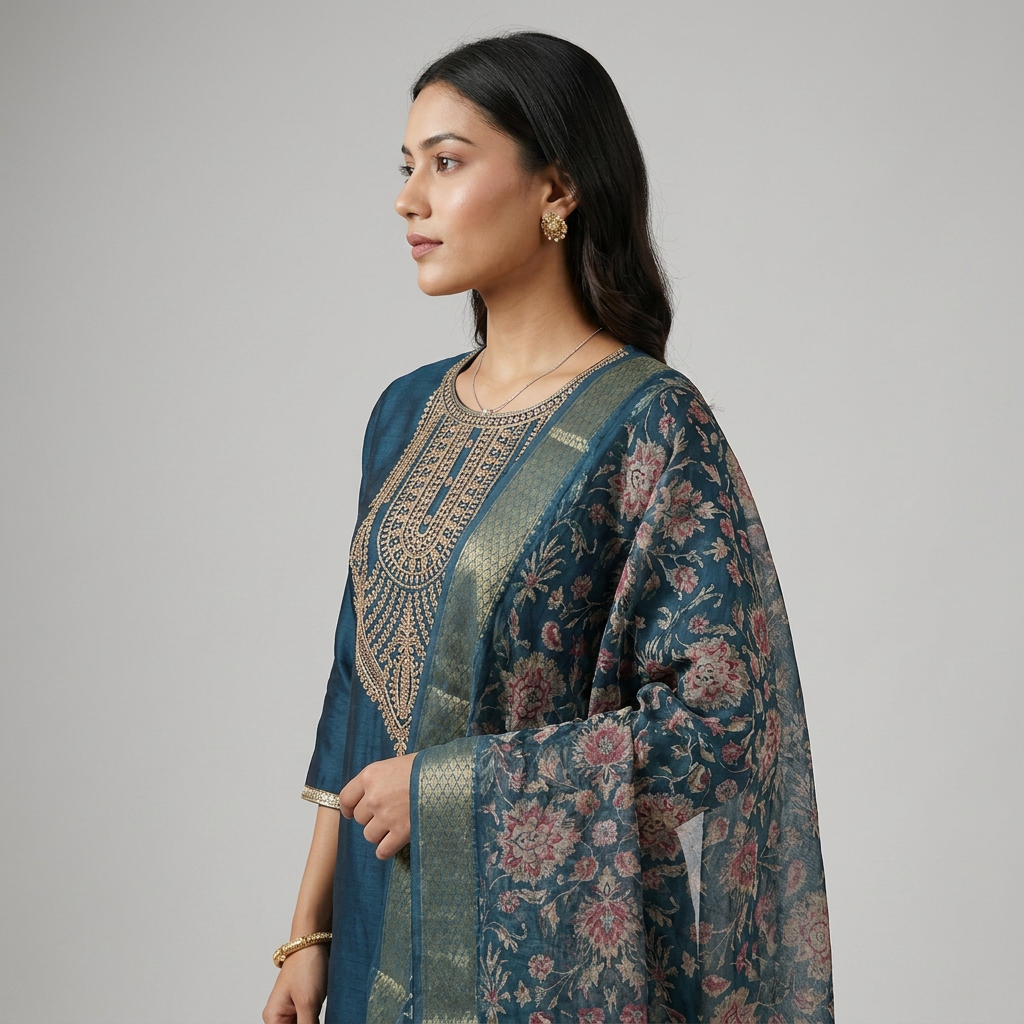 Regular Fit Solid Kurta, Pant & Dupatta Set