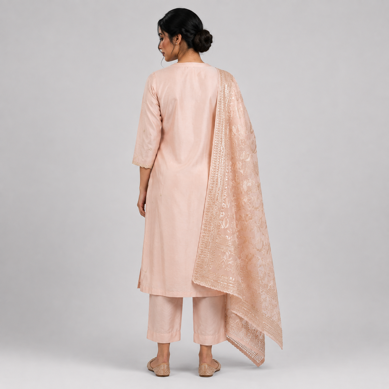 Embellished V-Neck Kurta with Pant and Dupatta Set