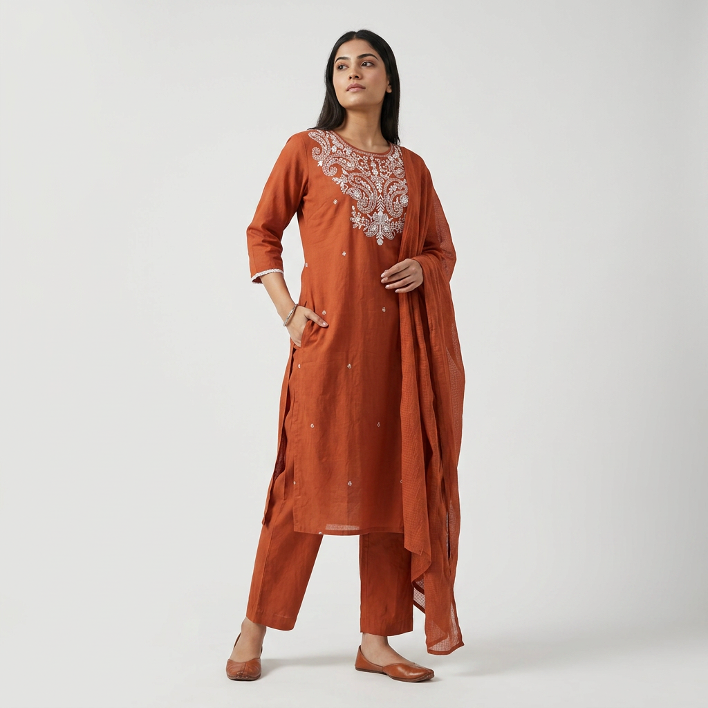 Regular Fit Solid Kurta, Pant & Dupatta Set