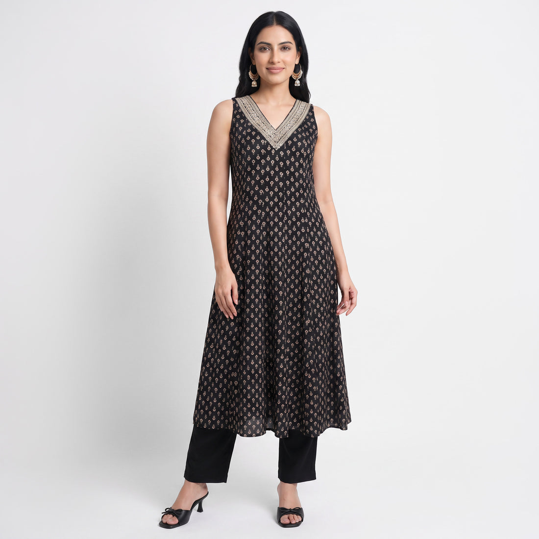Printed V-Neck Ethnic Sets