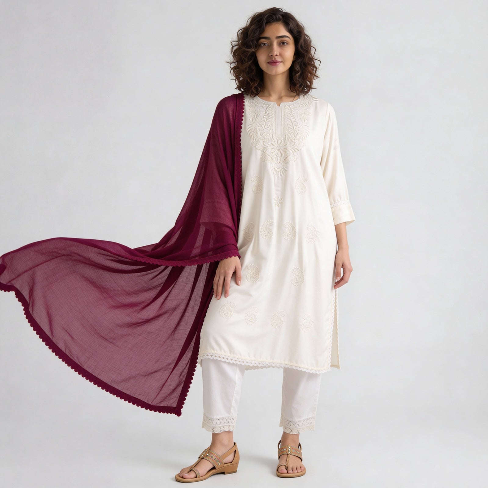 4 Side Lace Chiffon Dupatta