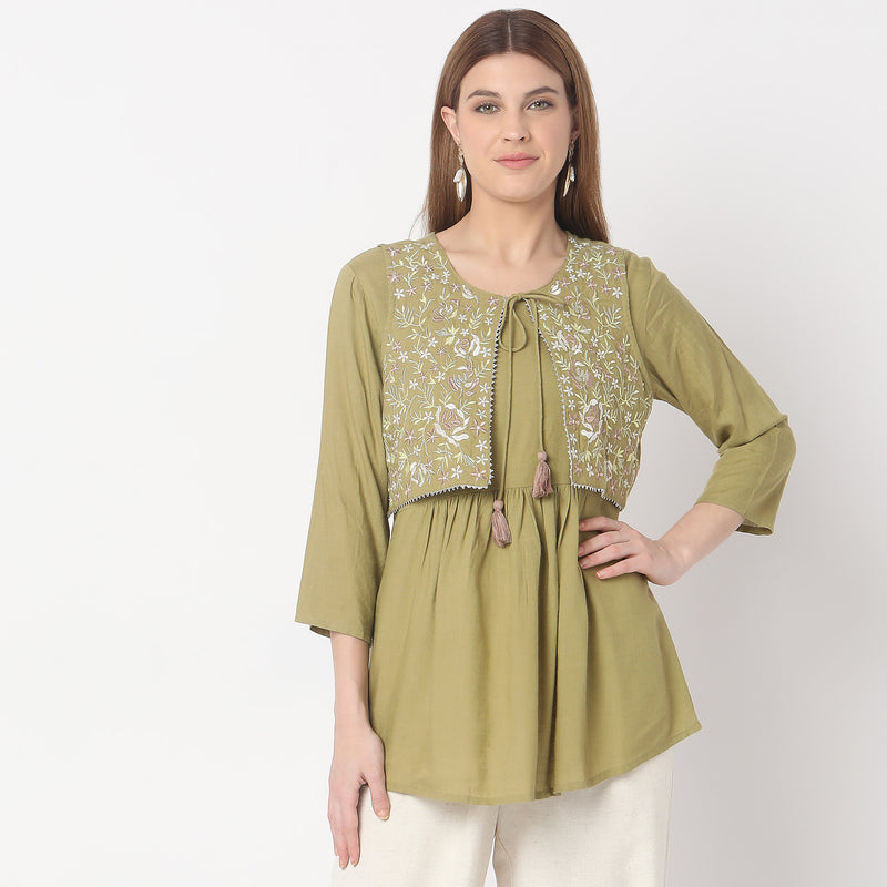 Flare Fit Embroidered Kurta