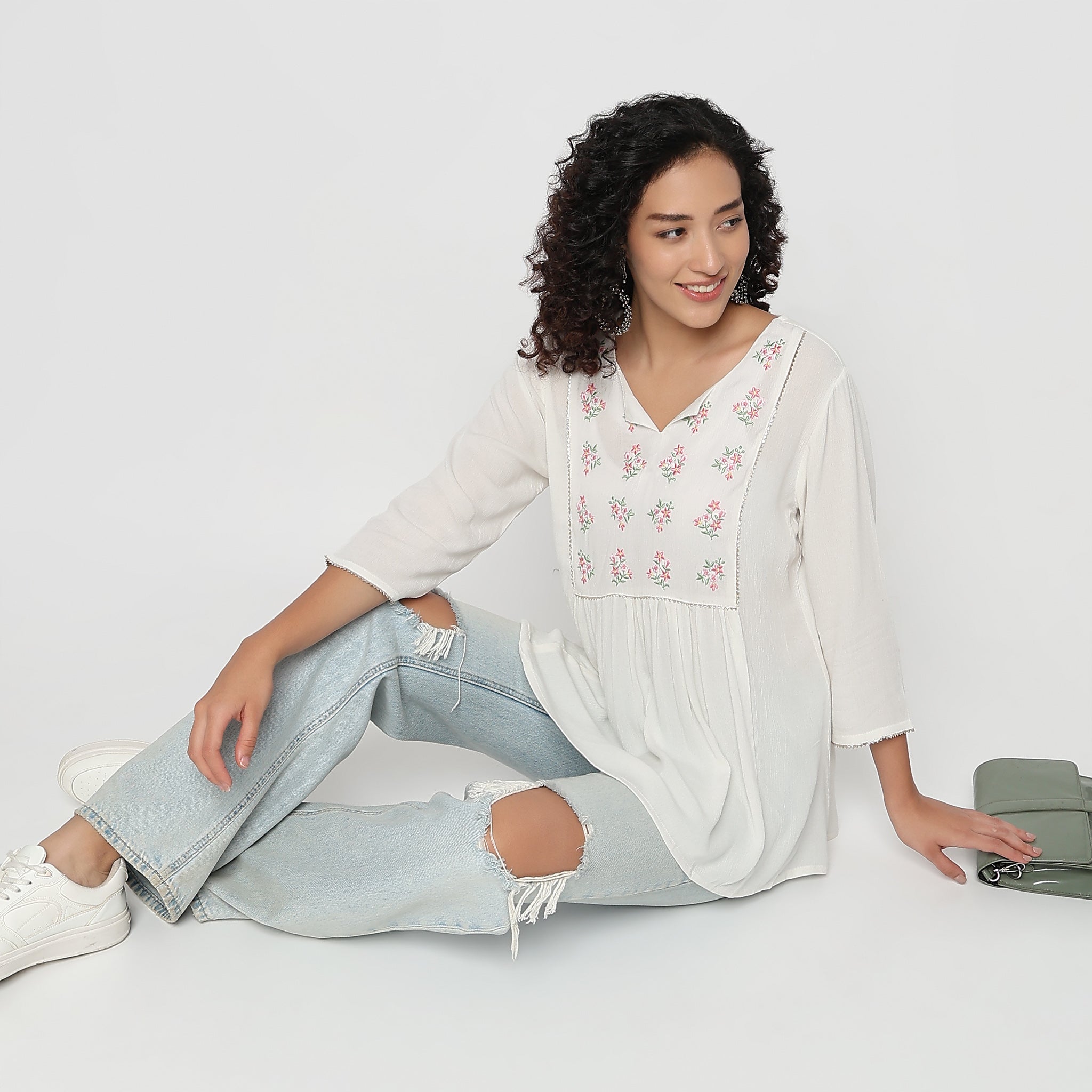 Flare Fit Embroidered Short Kurti