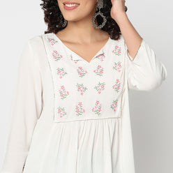 Flare Fit Embroidered Short Kurti