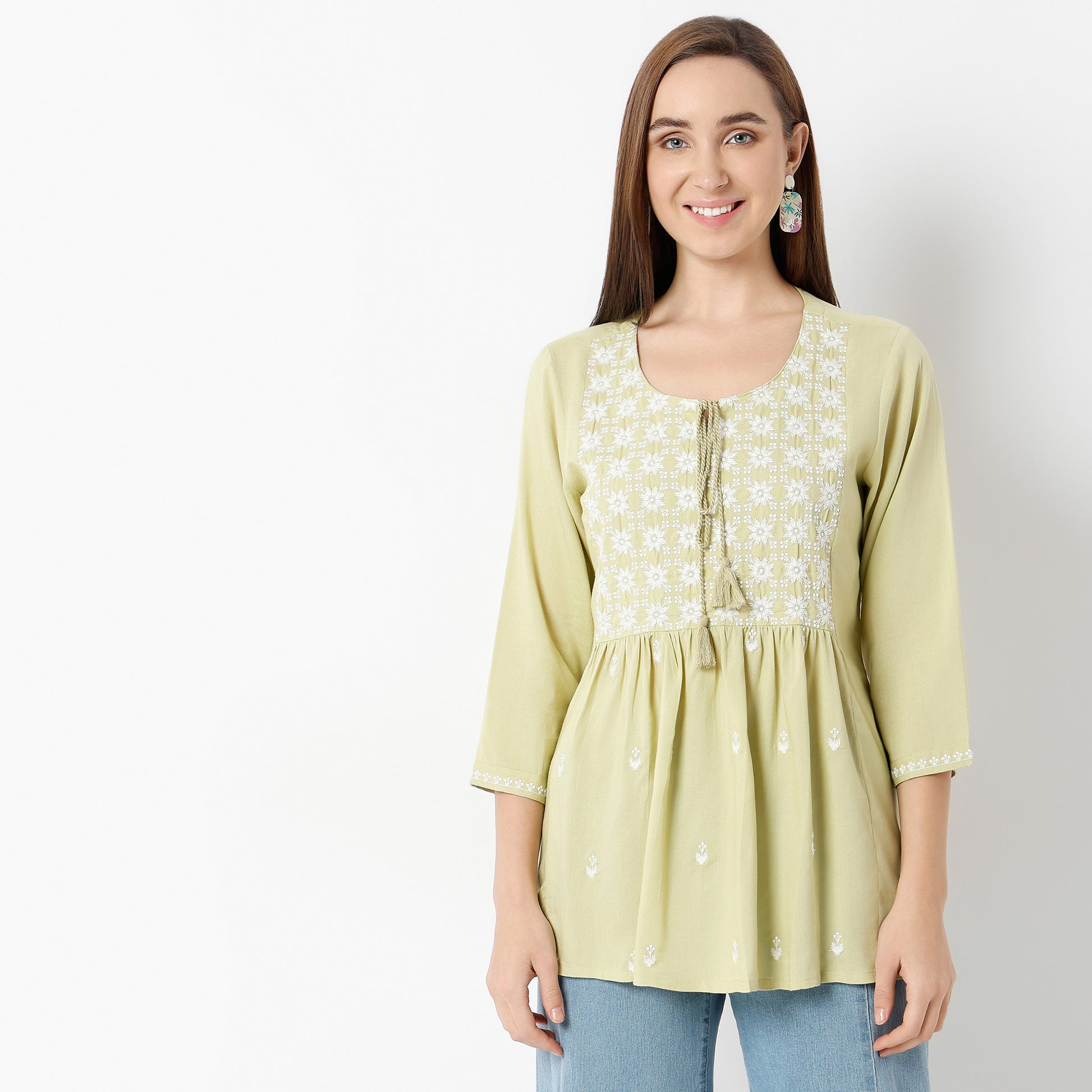 Flare Fit Embroidered Round Neck Kurta