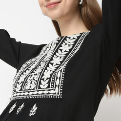 Flare Fit Embroidered Kurta