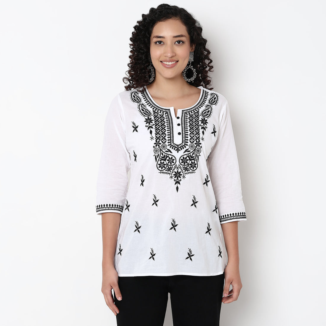 Straight Fit Embroidered Short Kurta