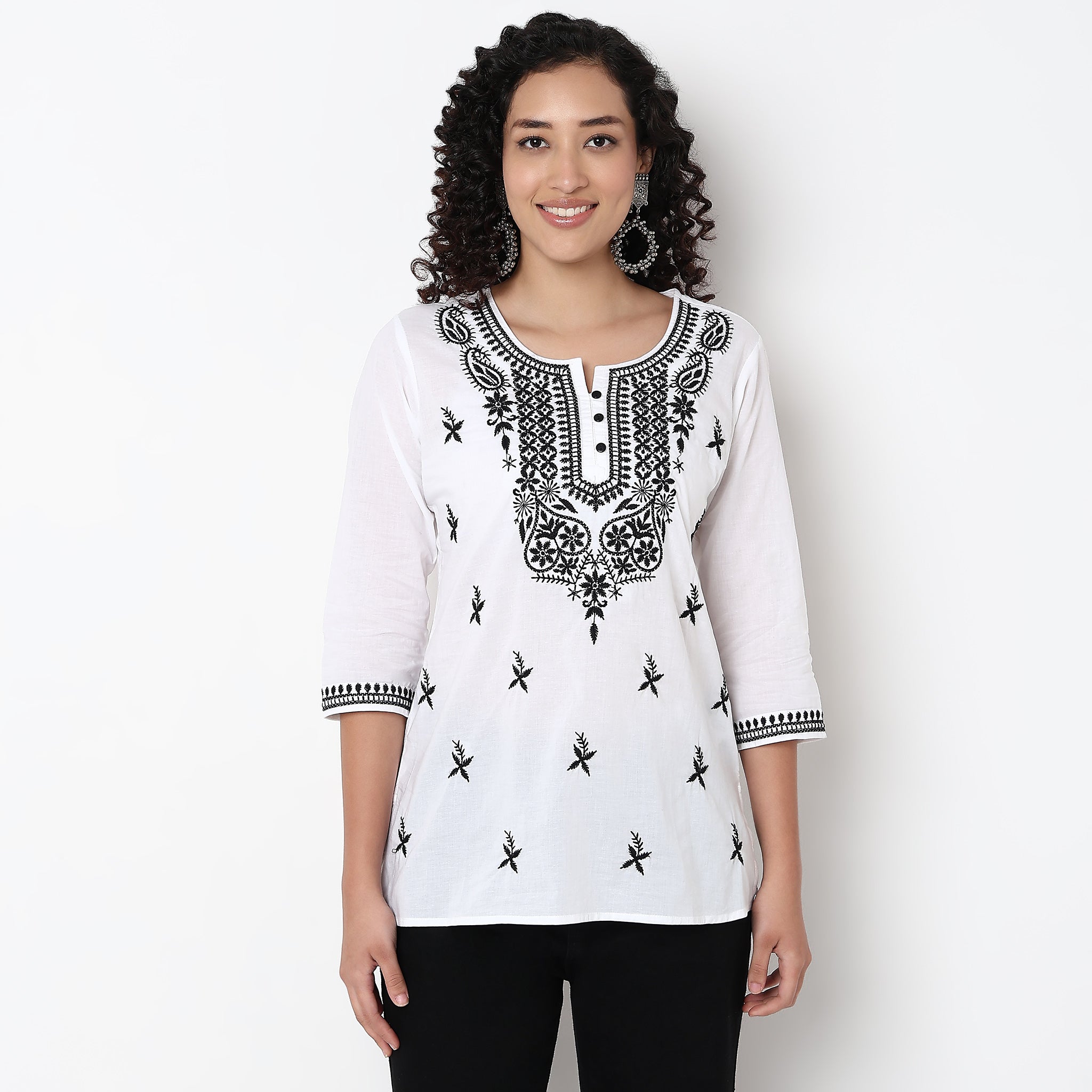 Straight Fit Embroidered Short Kurta