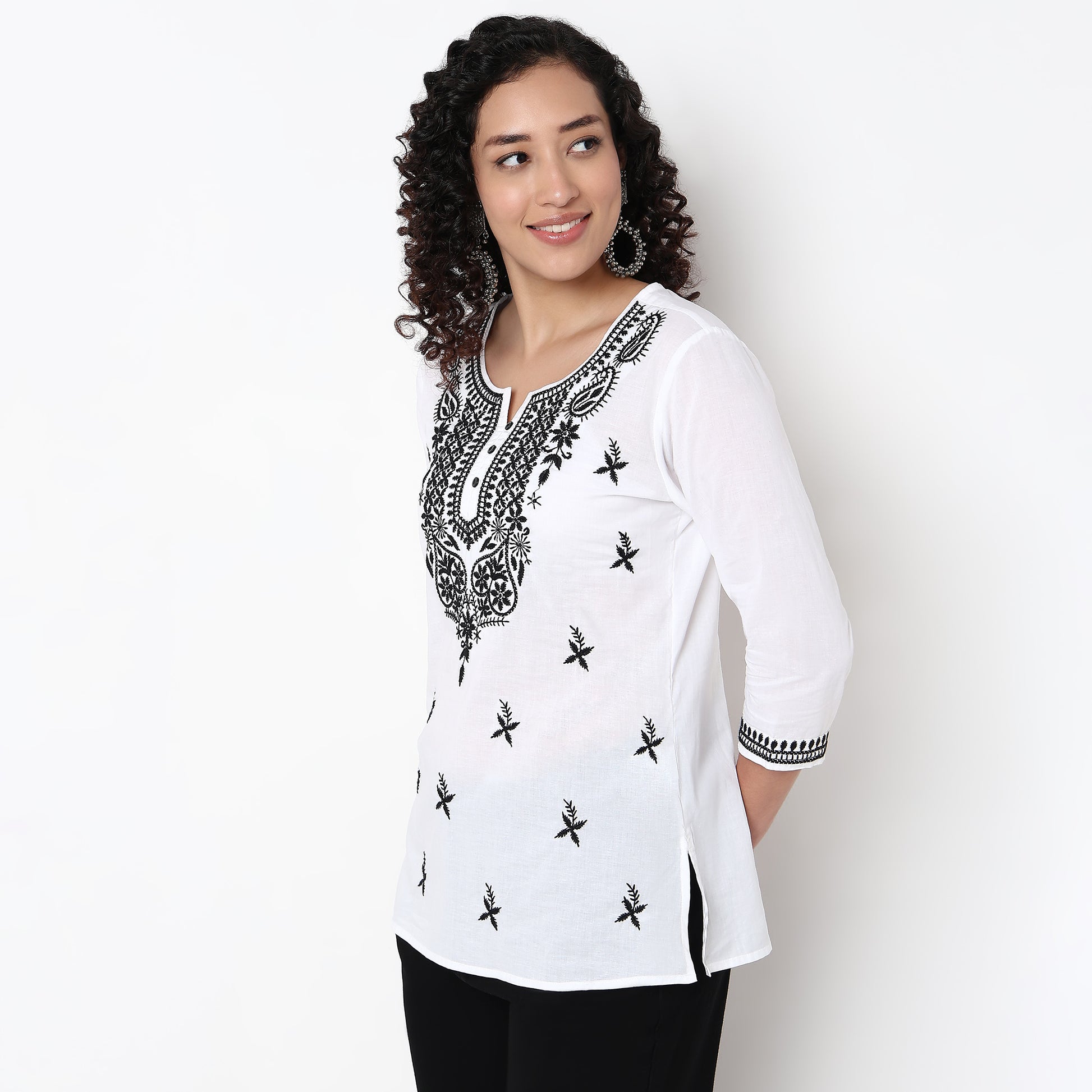 Straight Fit Embroidered Short Kurta