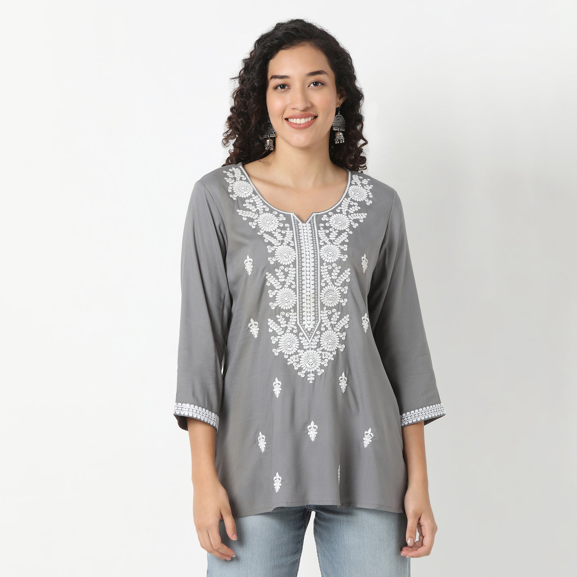 Flare Fit Embroidered Short Kurti