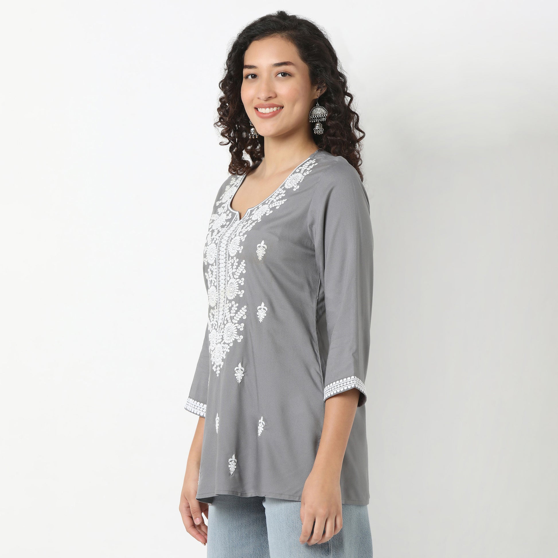 Flare Fit Embroidered Short Kurti