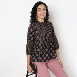 Printed Above Knee Flared Short Kurta