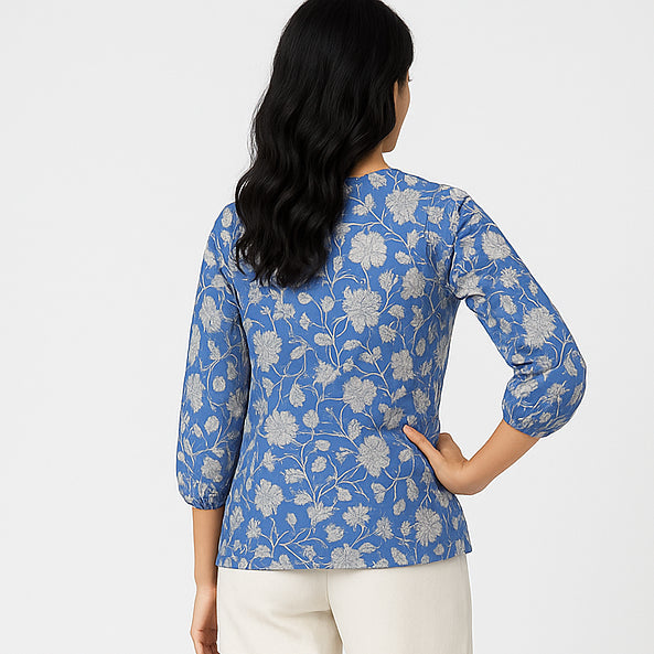 Band Collar Printed Flared Short Kurta