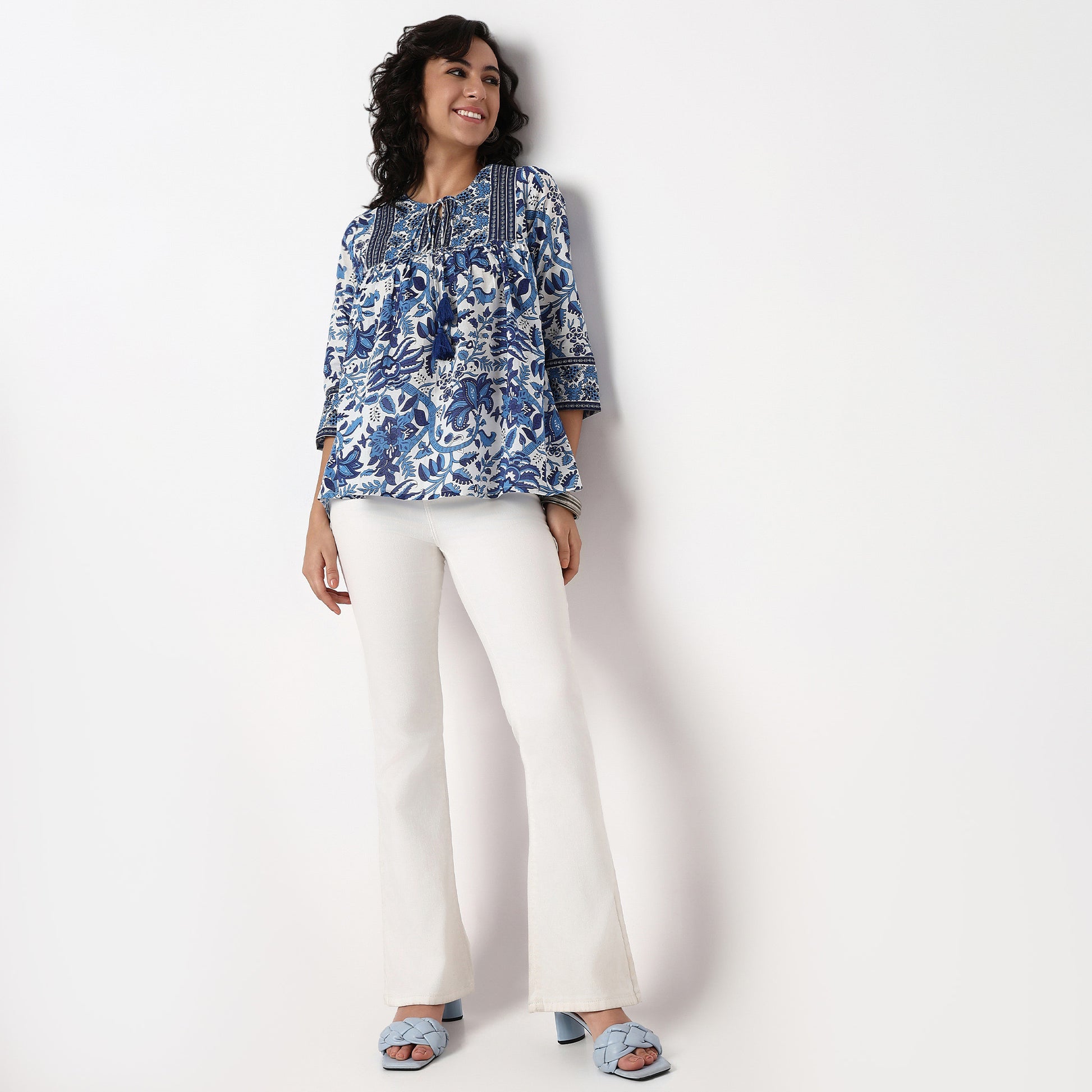 Printed Above Knee Flared Short Kurta