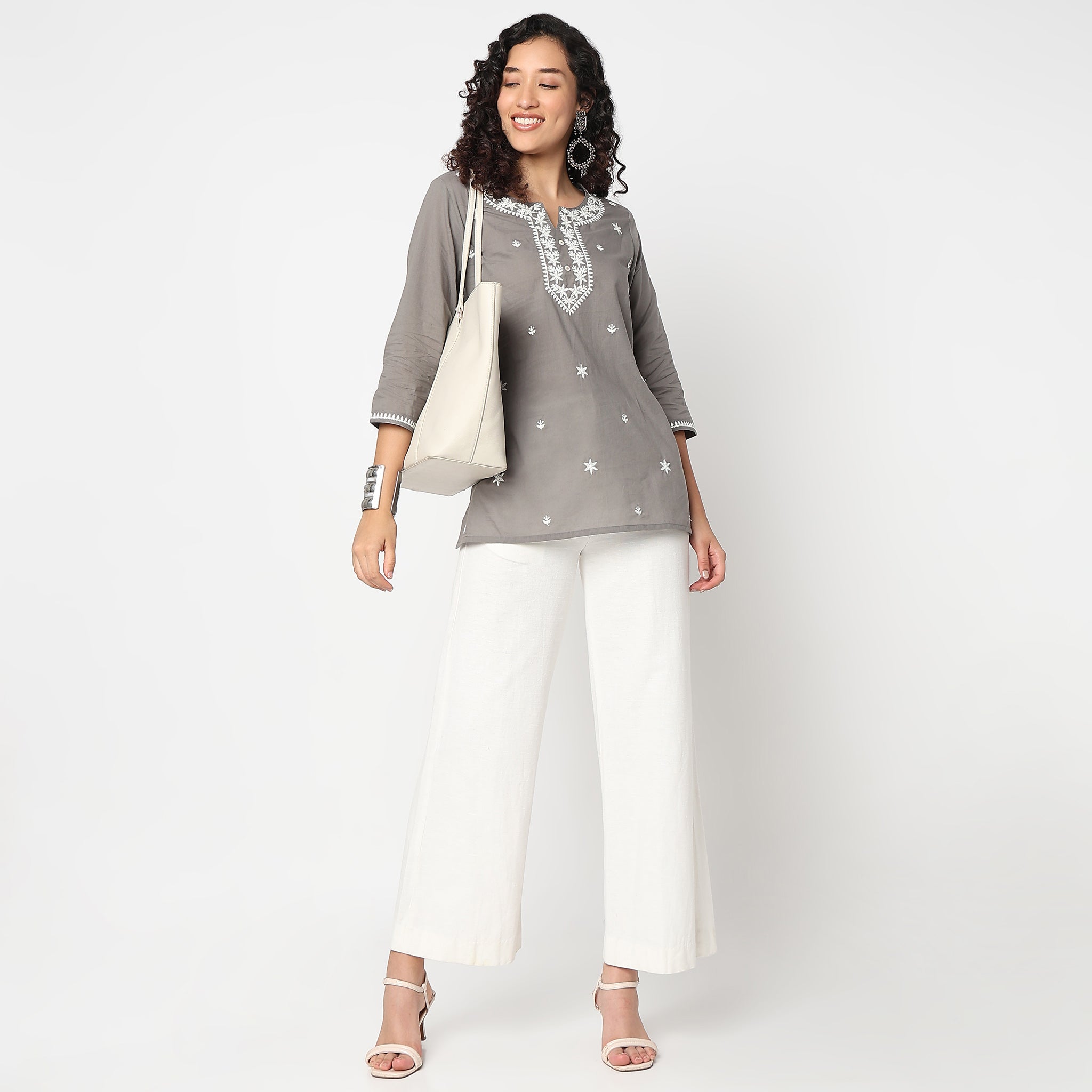 Embroidered Round Neck Short Kurti