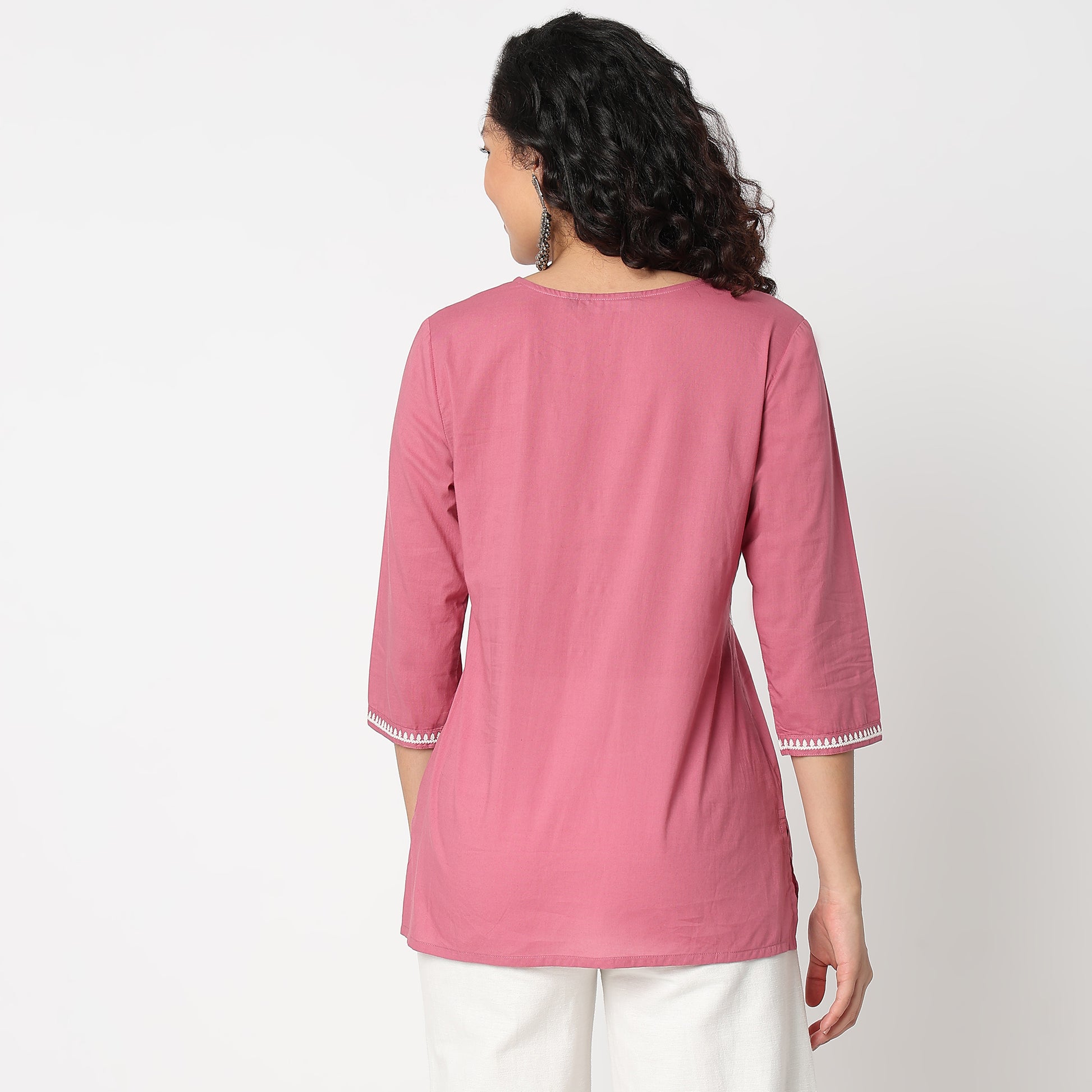 Embroidered Round Neck Short Kurti