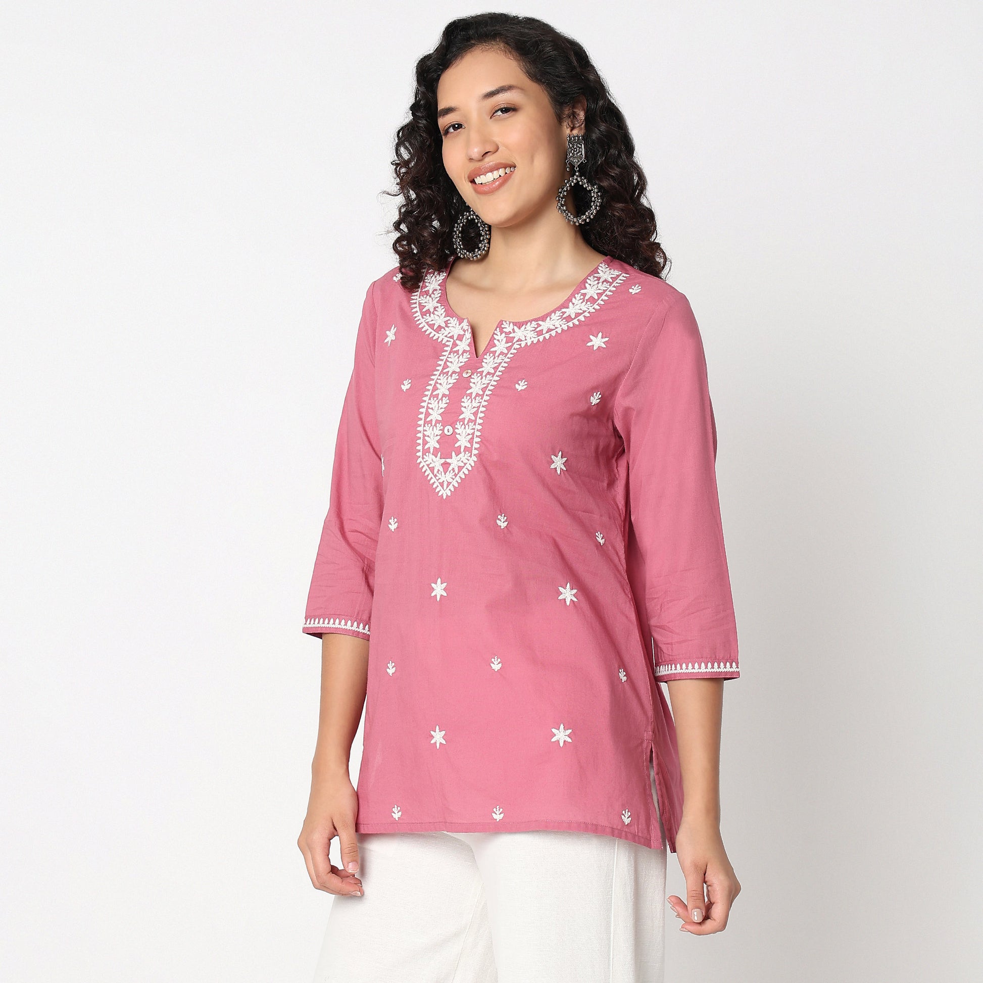 Embroidered Round Neck Short Kurti