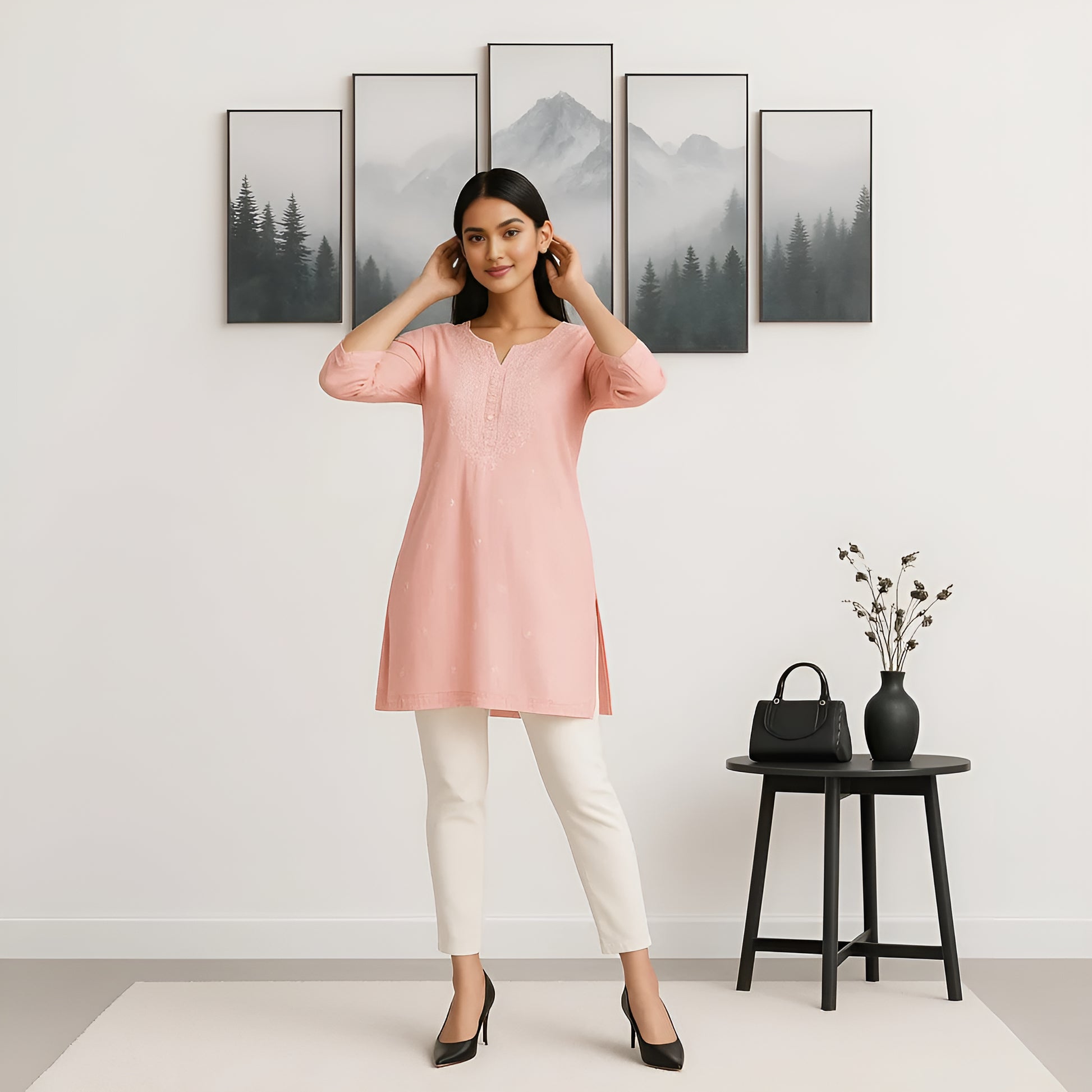 Embroidered Straight Short Kurta