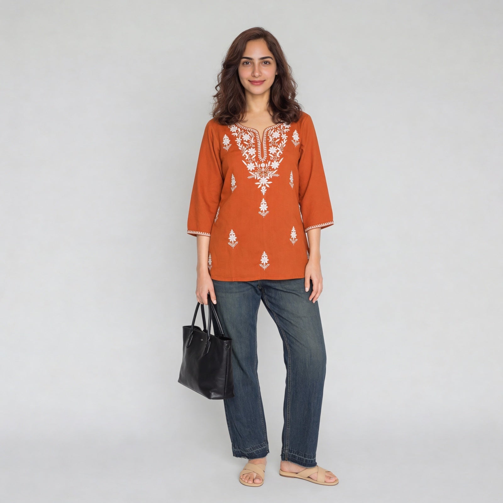 Embroidered Straight Short Kurta