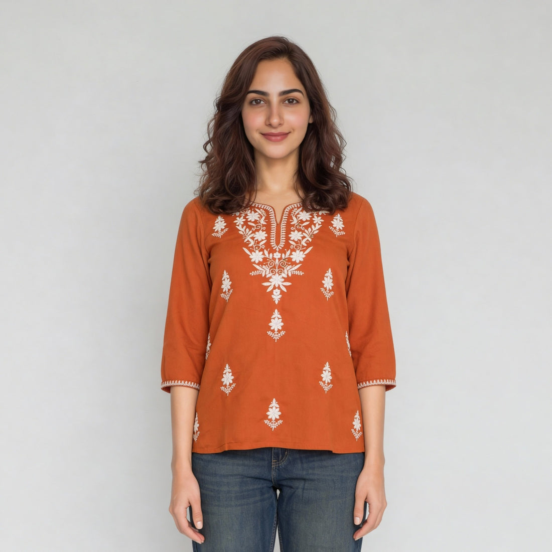 Embroidered Straight Short Kurta