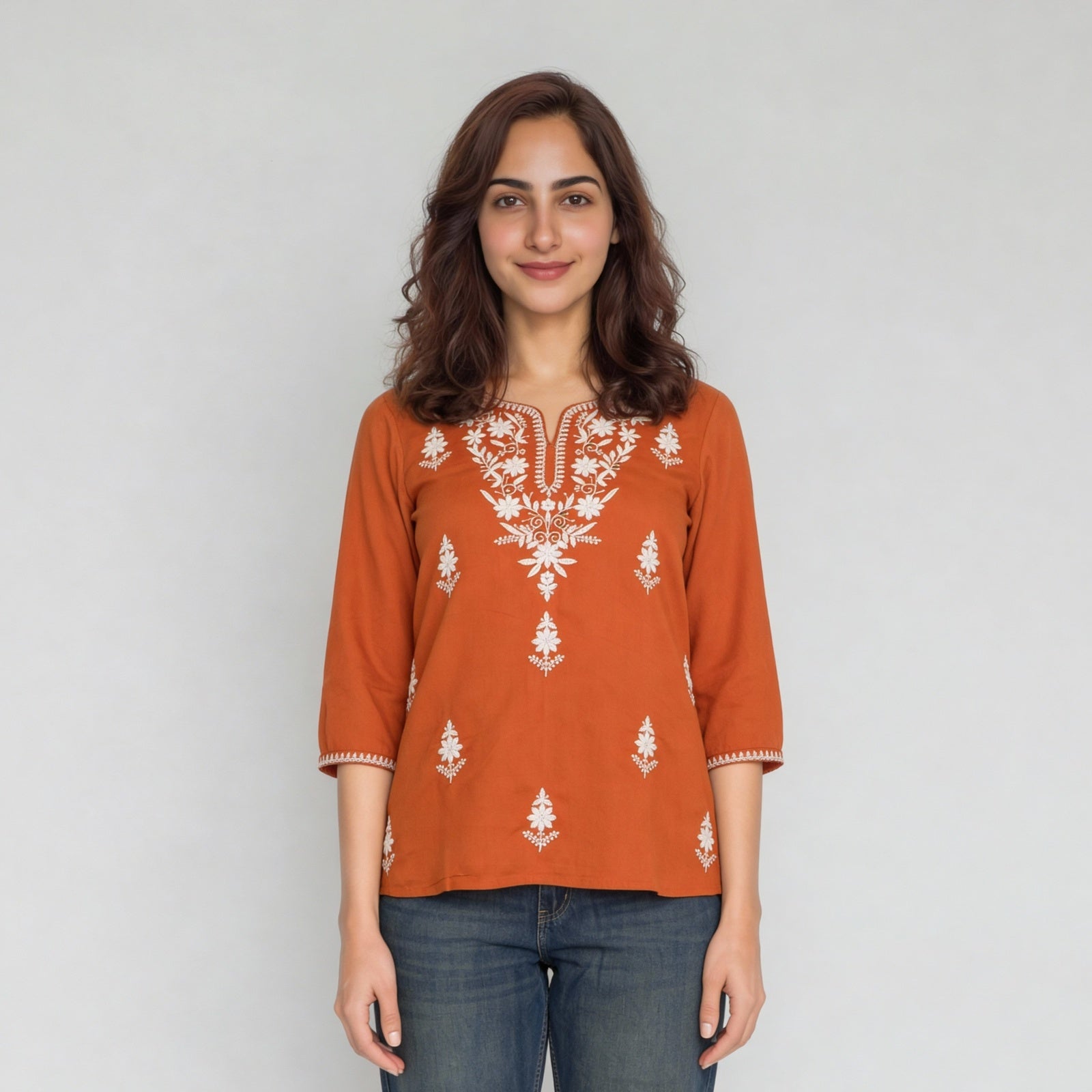 Embroidered Straight Short Kurta