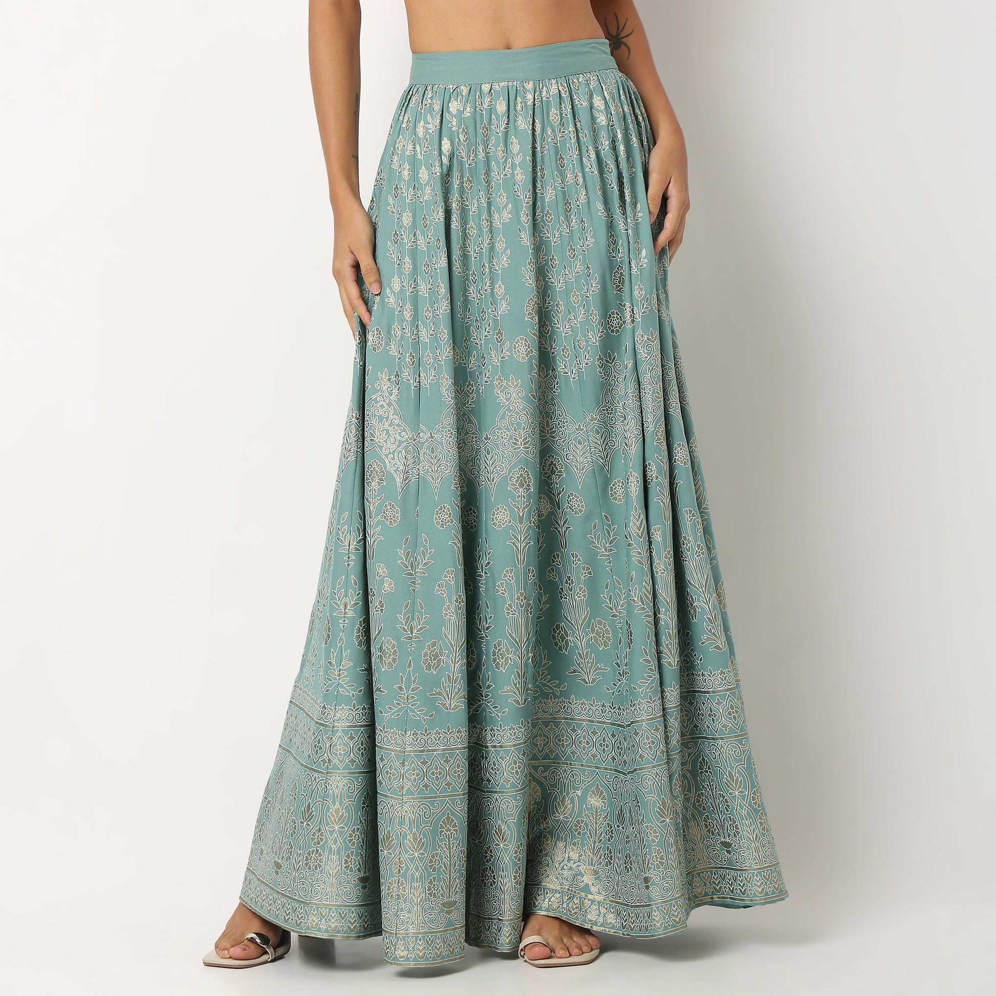 Printed Rayon Flared Skirt