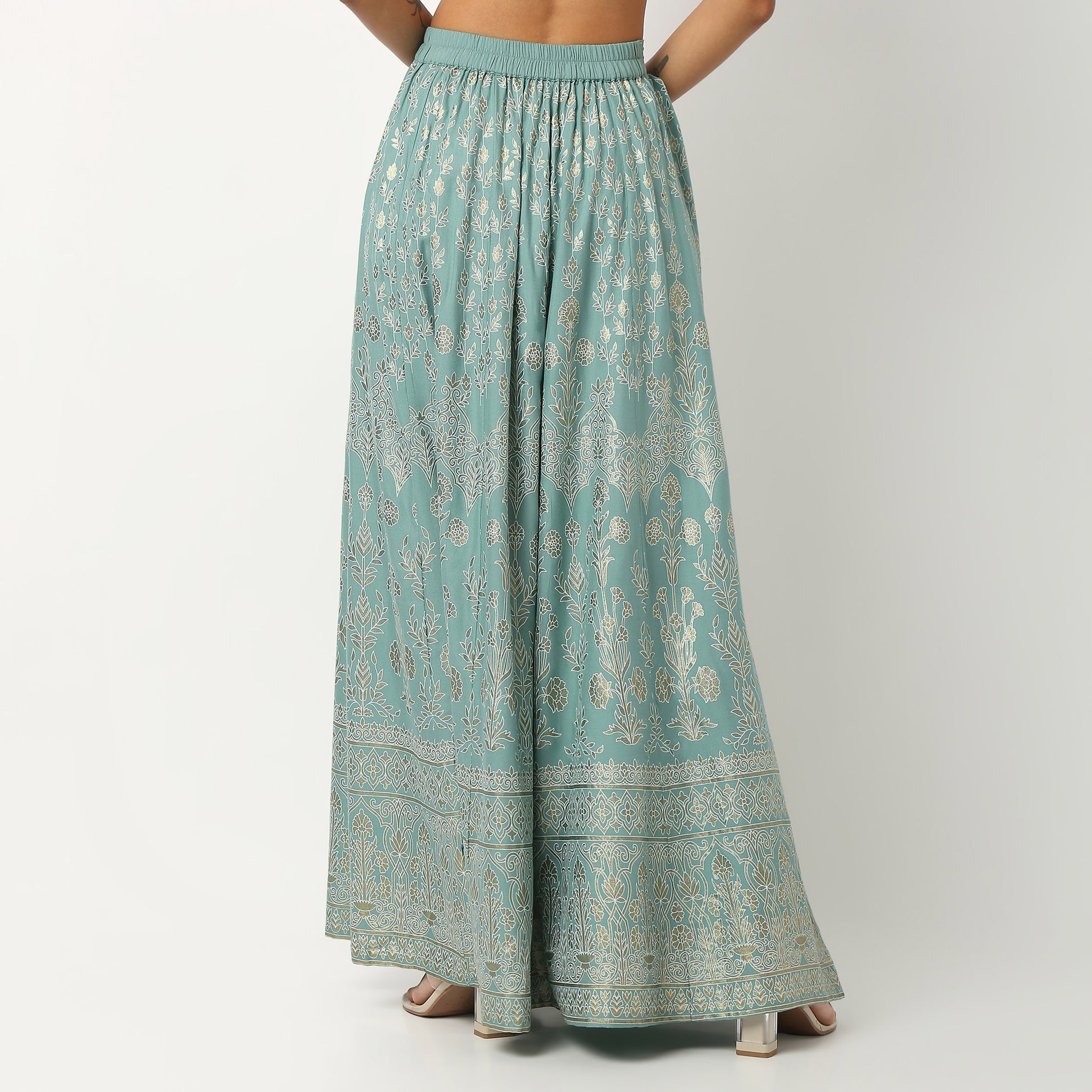 Printed Rayon Flared Skirt