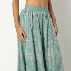 Printed Rayon Flared Skirt