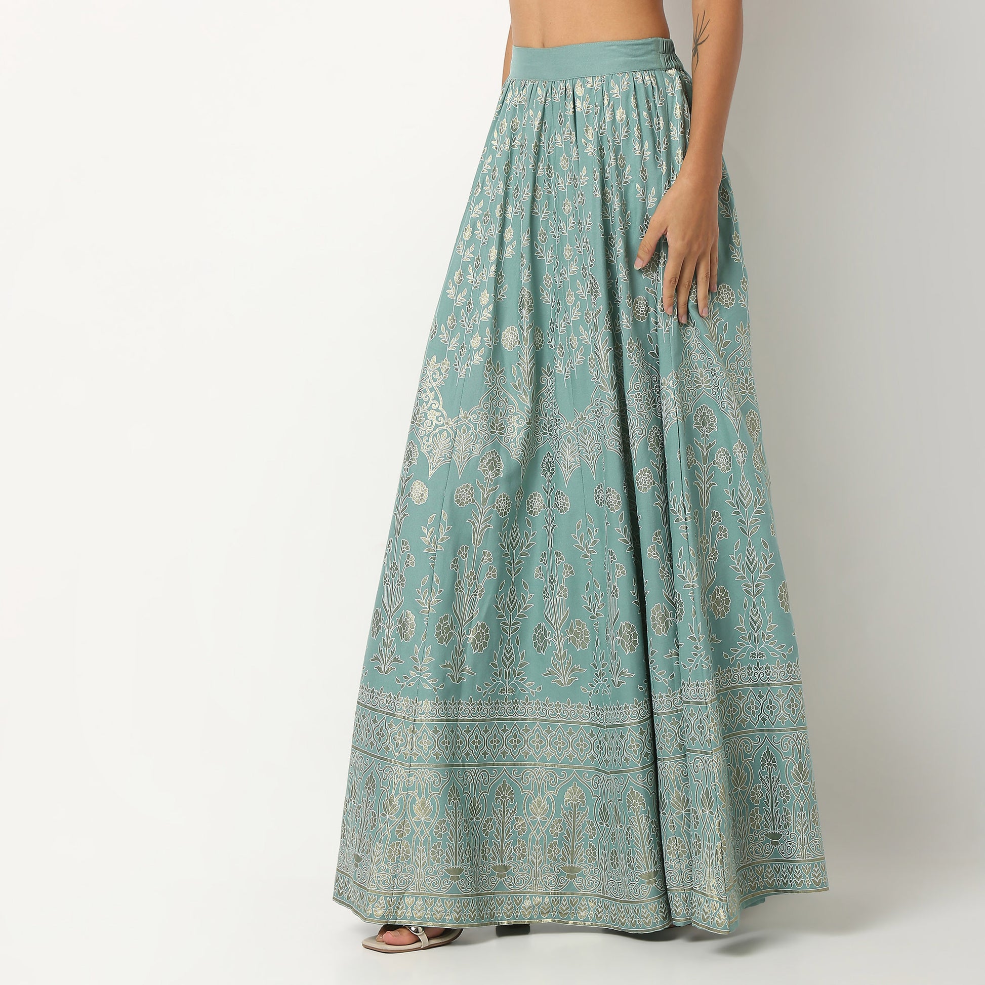 Printed Rayon Flared Skirt