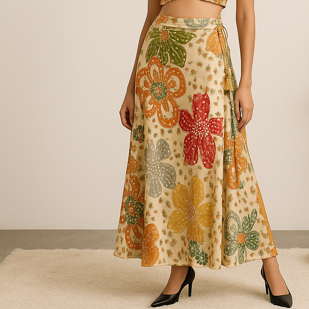 Printed Below Knee Flared Skirt
