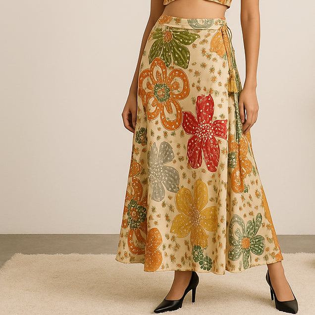Printed Below Knee Flared Skirt