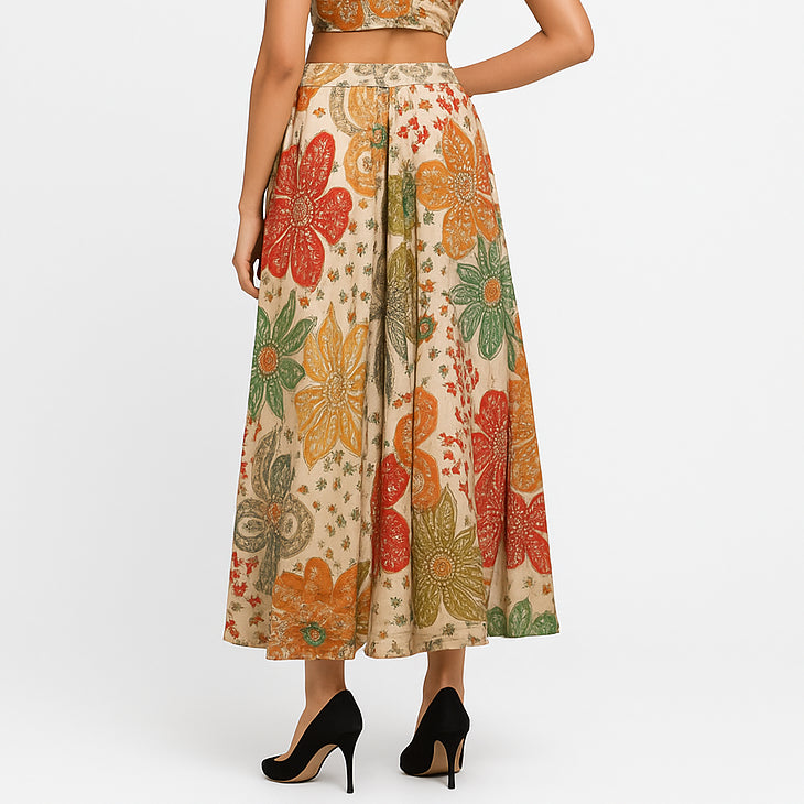 Printed Below Knee Flared Skirt