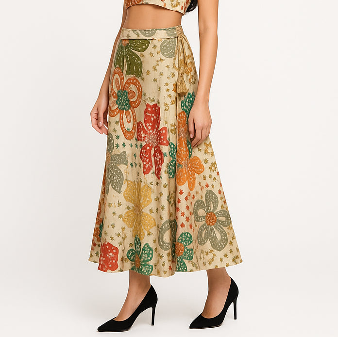 Printed Below Knee Flared Skirt