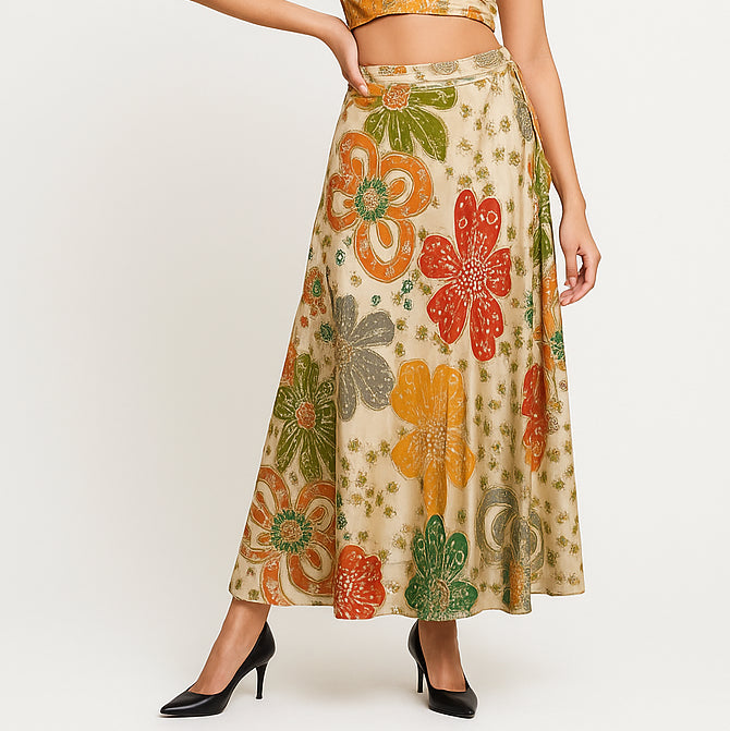 Printed Below Knee Flared Skirt
