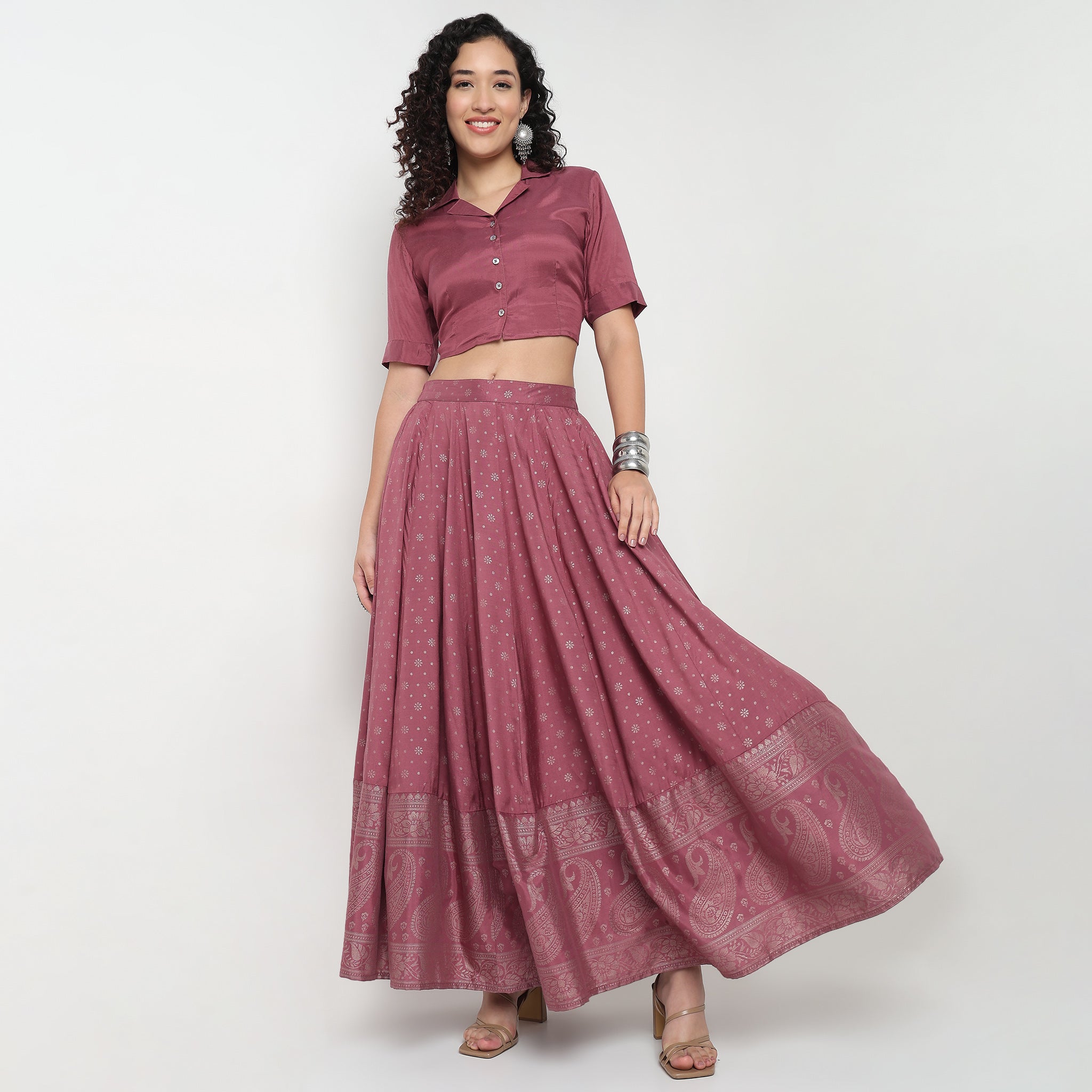 Printed Viscose Flared Skirt