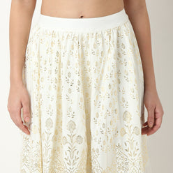 Rayon Printed Flared Skirt