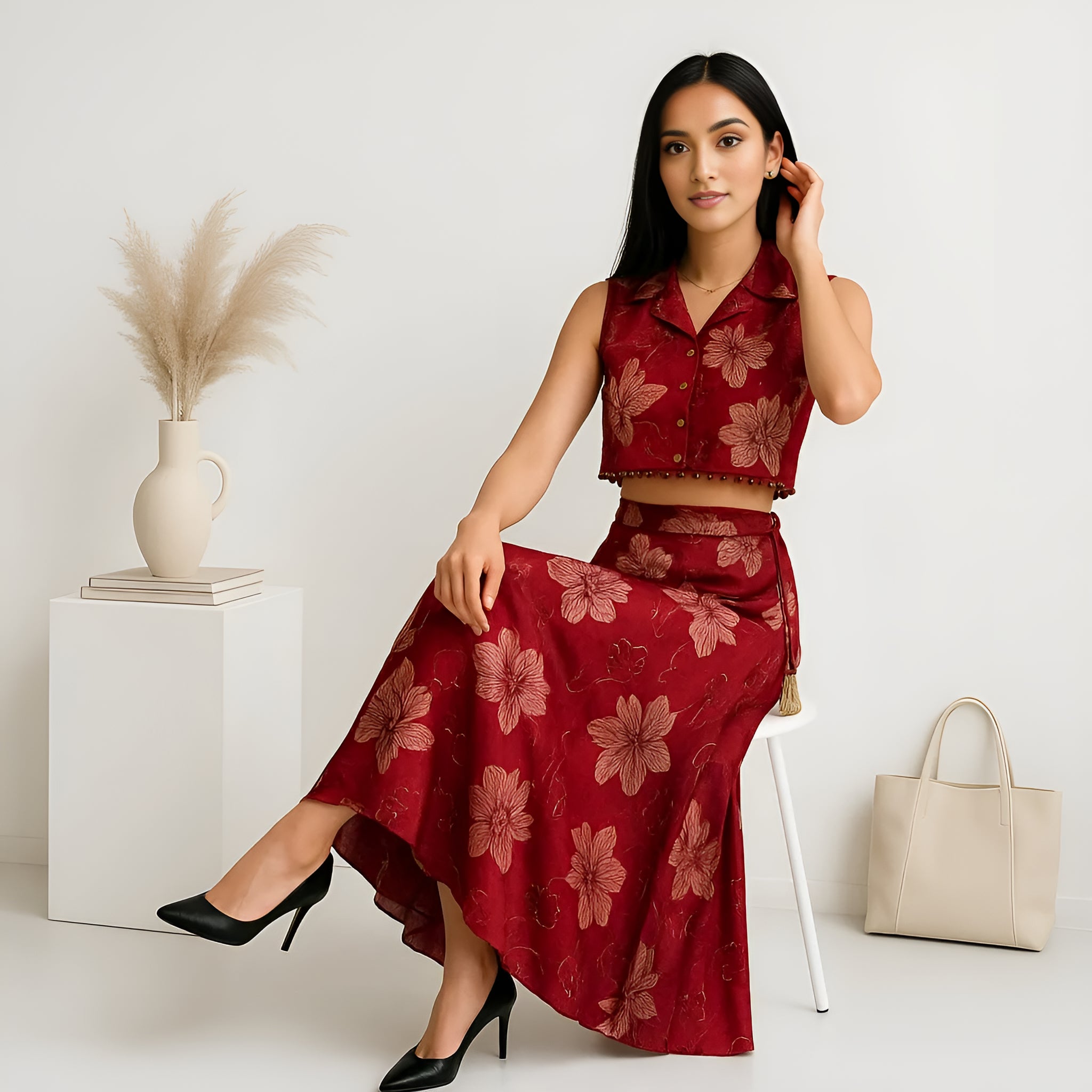 Printed Below Knee Flared Skirt