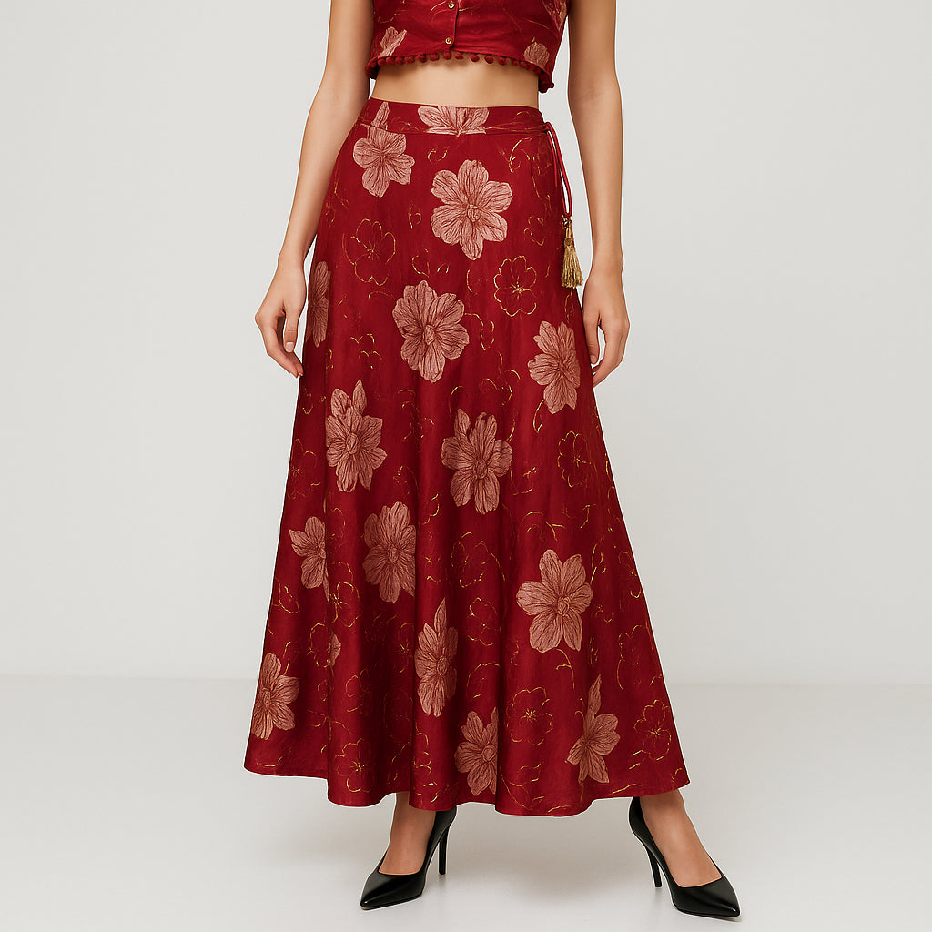 Printed Below Knee Flared Skirt