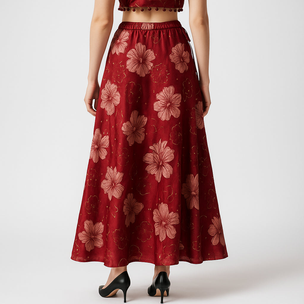 Printed Below Knee Flared Skirt