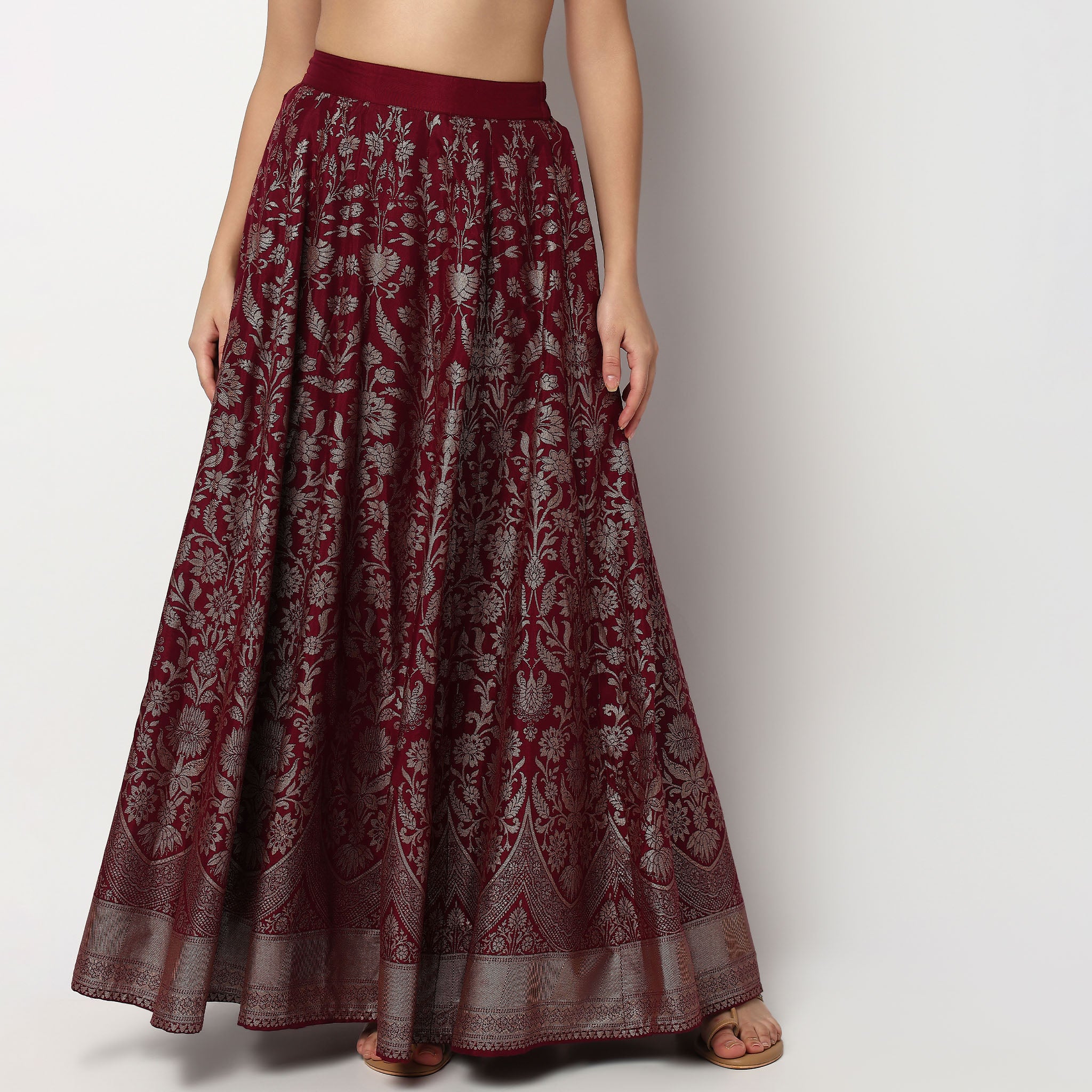 Buy Women Flare Fit Foil Print Full Length Mid Rise Skirt  - Style Union