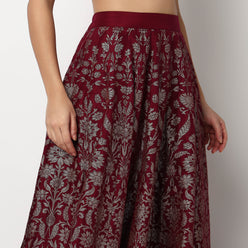 Buy Women Flare Fit Foil Print Full Length Mid Rise Skirt  - Style Union