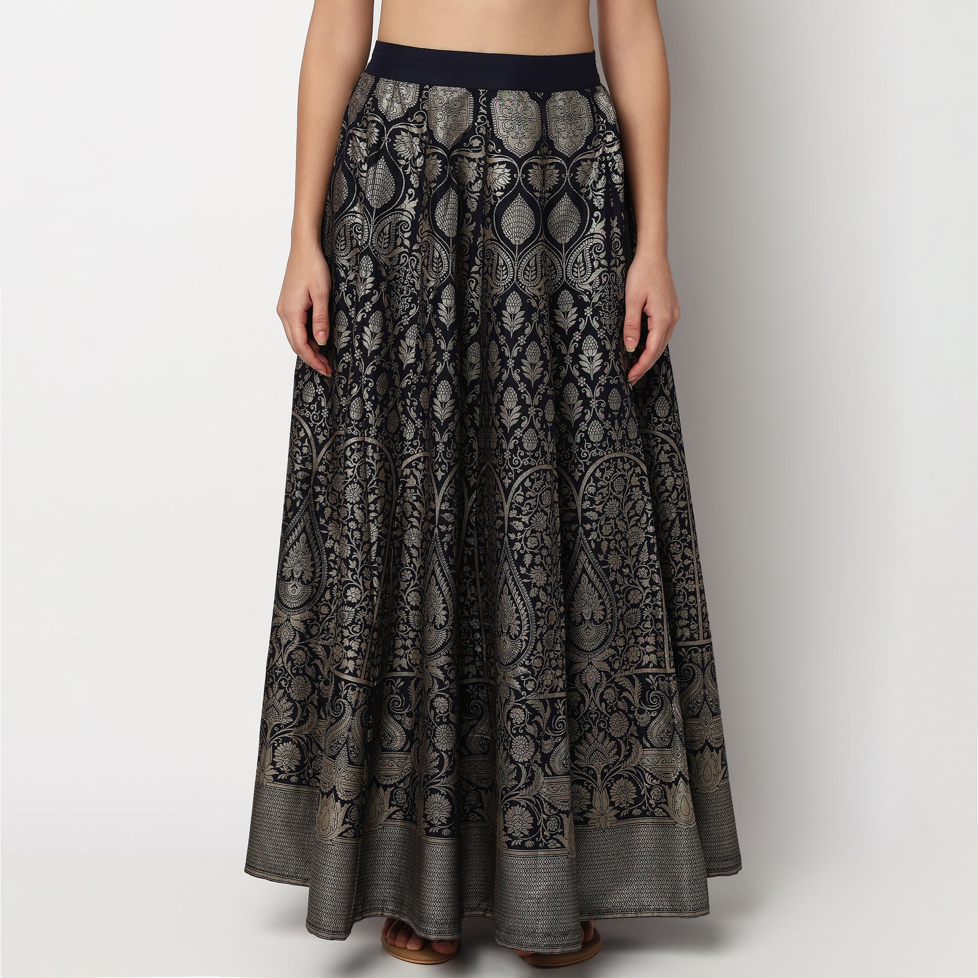 Buy Women Flare Fit Foil Print Full Length Mid Rise Skirt  - Style Union
