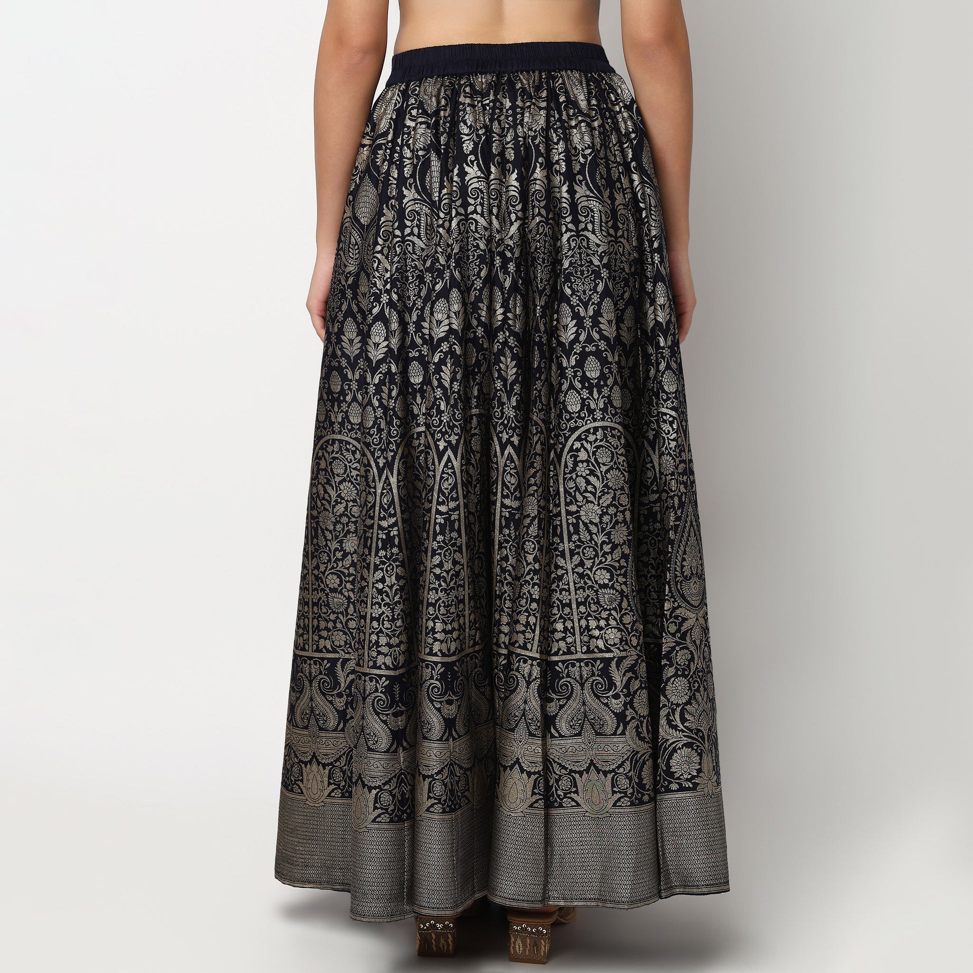 Buy Women Flare Fit Foil Print Full Length Mid Rise Skirt  - Style Union