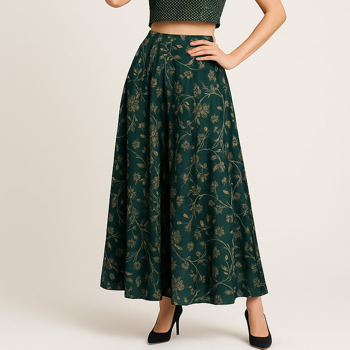Printed Below Knee Flared Skirt